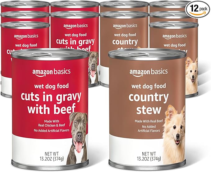 Basics Wet Dog Food Variety Pack, Country Stew Flavor and Cuts in Gravy with Beef, Made with Natural Ingredients, 13.2oz Cans (Pack of 12)
