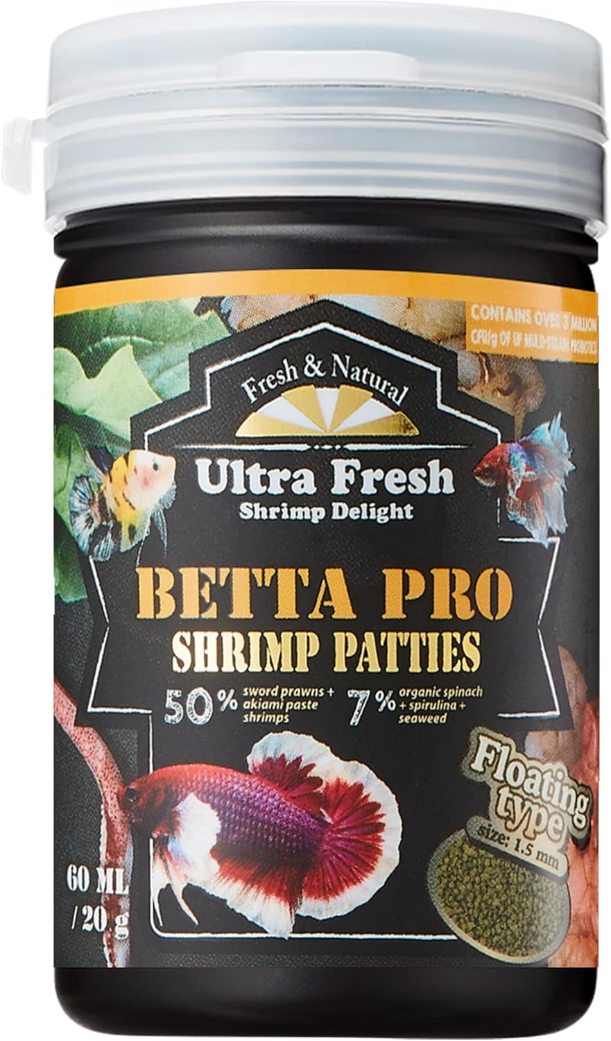Ultra Fresh Betta Fish Food, Pro Shrimp Patties, 50% Sword Prawns + Akiami Paste Shrimps, All Natural Protein, Rich in Calcium, for Betta's Healthy
