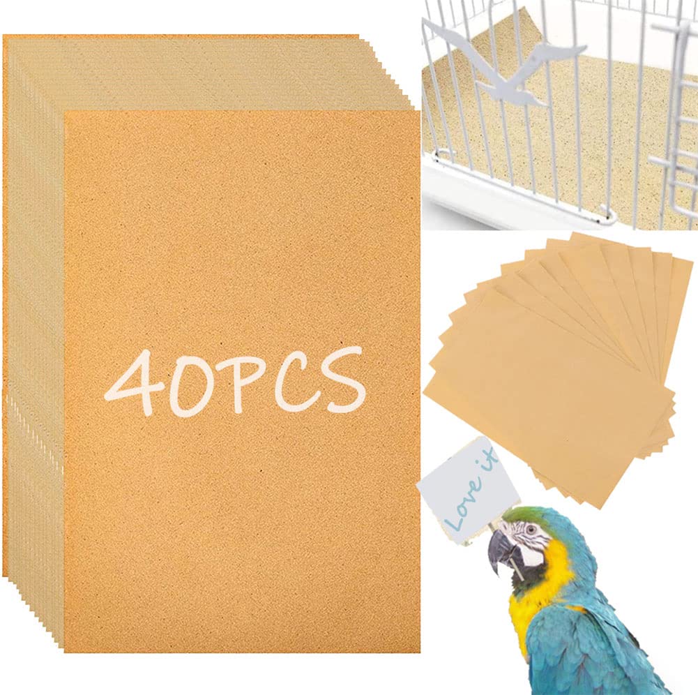 40PCS Gravel Liner Paper for Bird Cage,11x17 In Bird cage Liner Paper-Gravel Paper Special for Bird Cage in Sea Sand,Parrot Cage Sandpapers Cushion