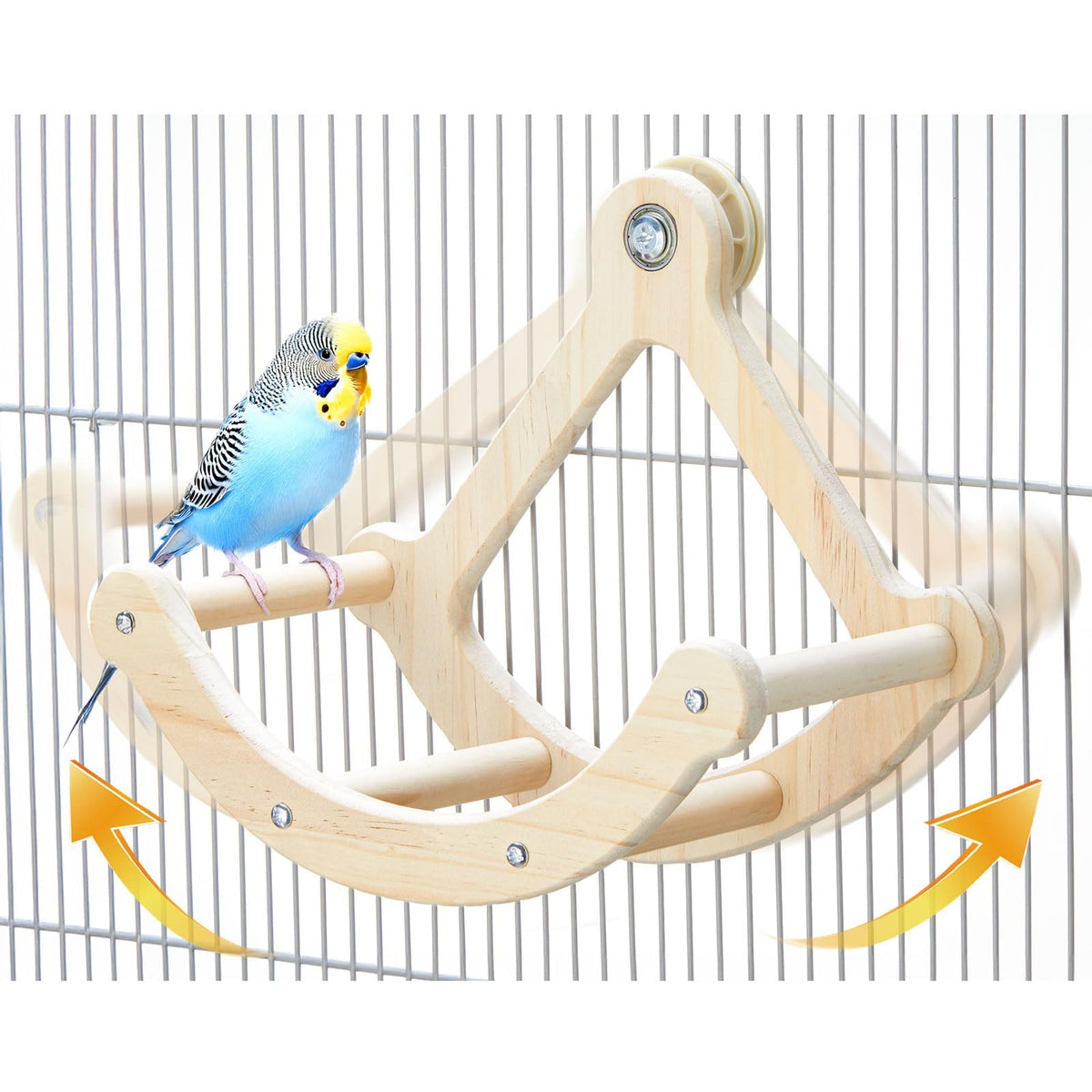 Bird Perch Toy, Interactive Rocking Parakeet Toys and Perches, Wooden Exercise Wheel Cockatiel Toys, Intelligence Puzzle Birds Enrichment Toy for