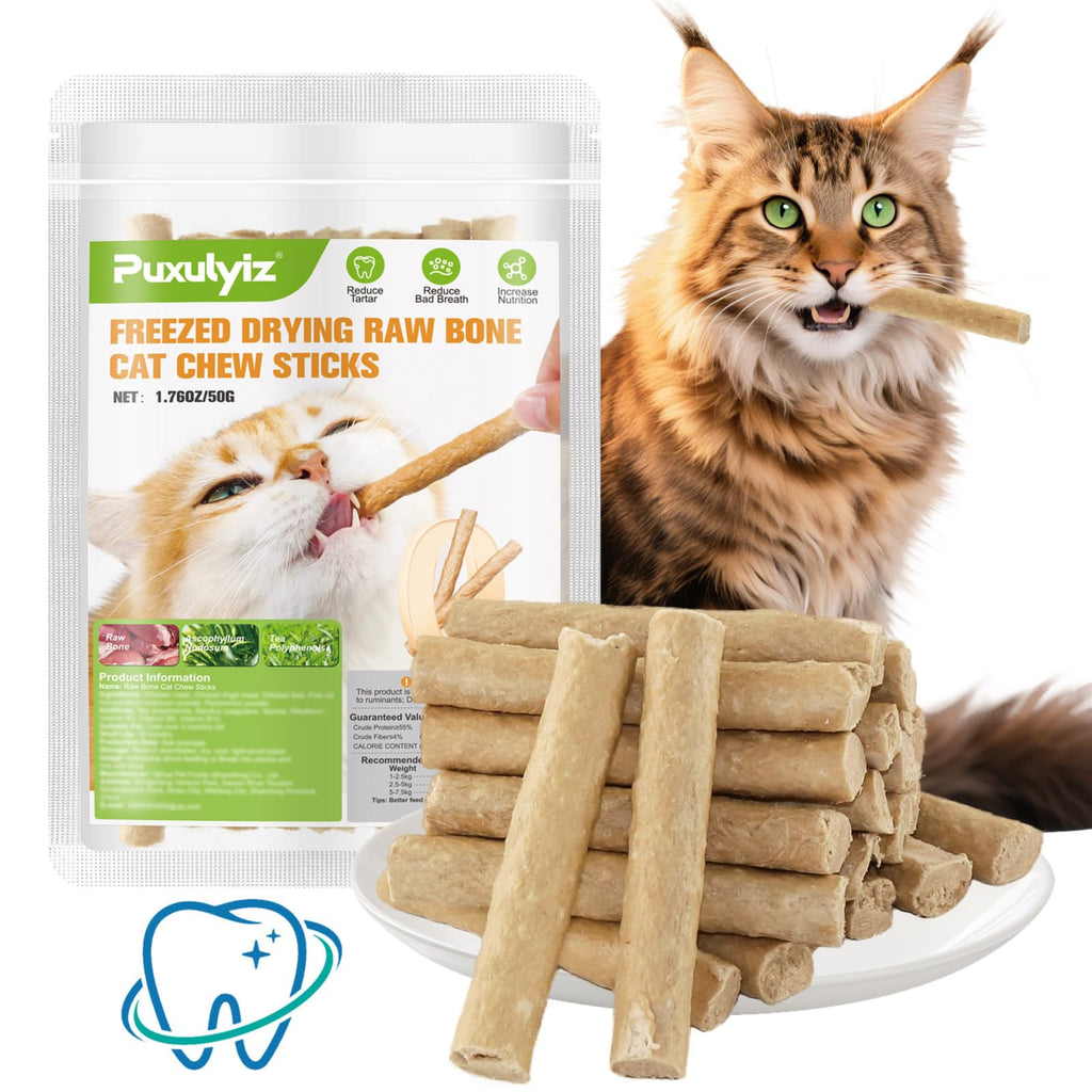 Freezed Dried Cat Chew Sticks, Cat Dental Treats for Freshens Breath and Controls Tartar, Feline Teething Sticks