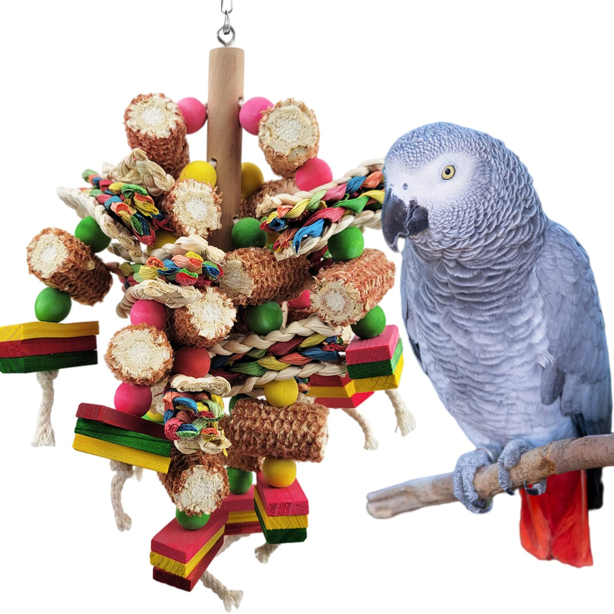 Bird Toys, Parrot Toys, Bird Toys Made of Natural Multi-Colored Wooden Blocks for African Grey Parrots,  Parrots, Small and Medium-Sized Birds to