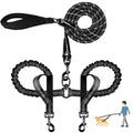 Durable Double Dog Leash Two Dog Leash No Tangle with Padded Handles & Reflective Strips for Medium Large Dogs, Comfortable Shock Absorbing Bungee