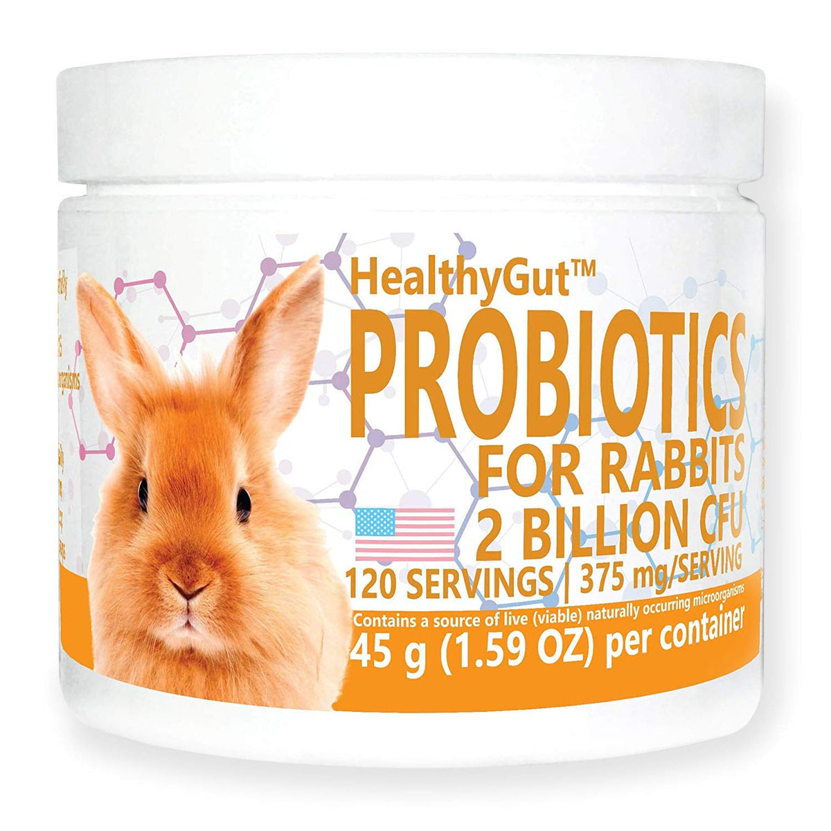 HealthyGut Probiotics for Rabbits Dietary Supplement, All-Natural Digestive System Formula (120 Servings)
