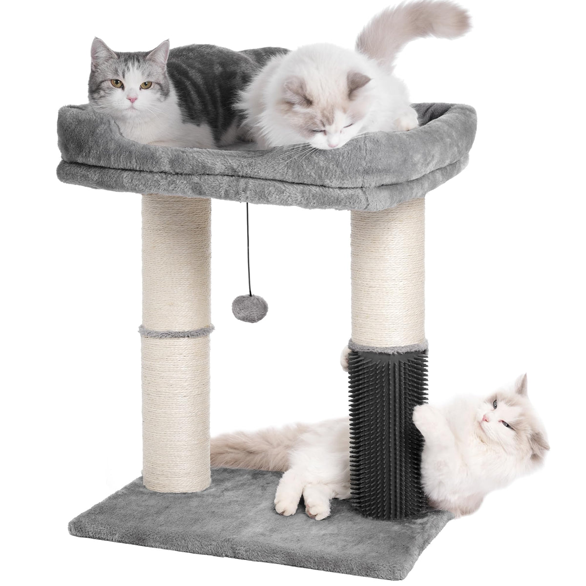 Cat Tree Tower for Large Cats Cat Scratching Post with 20x15.7”Wide Top Bed, Self Groomer, Thick Scratch Post [Dia=4.5”] and Danging Ball Great for