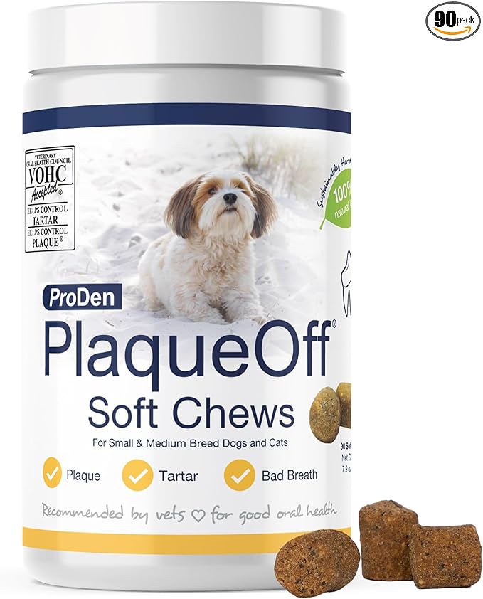 ProDen PlaqueOff Soft Chews with Natural Kelp - for Small & Medium Breed Dogs & Cats - Supports Normal, Healthy Teeth, Gums, and Breath Odor in Dogs