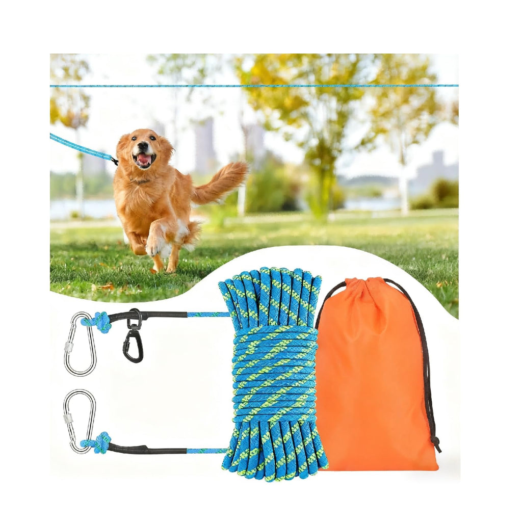 50ft Dog Tie Out Cable, Dog Leash, Long Leash for Dogs Outside, Lead for Camping, Tether for Yard, Line (Blue)
