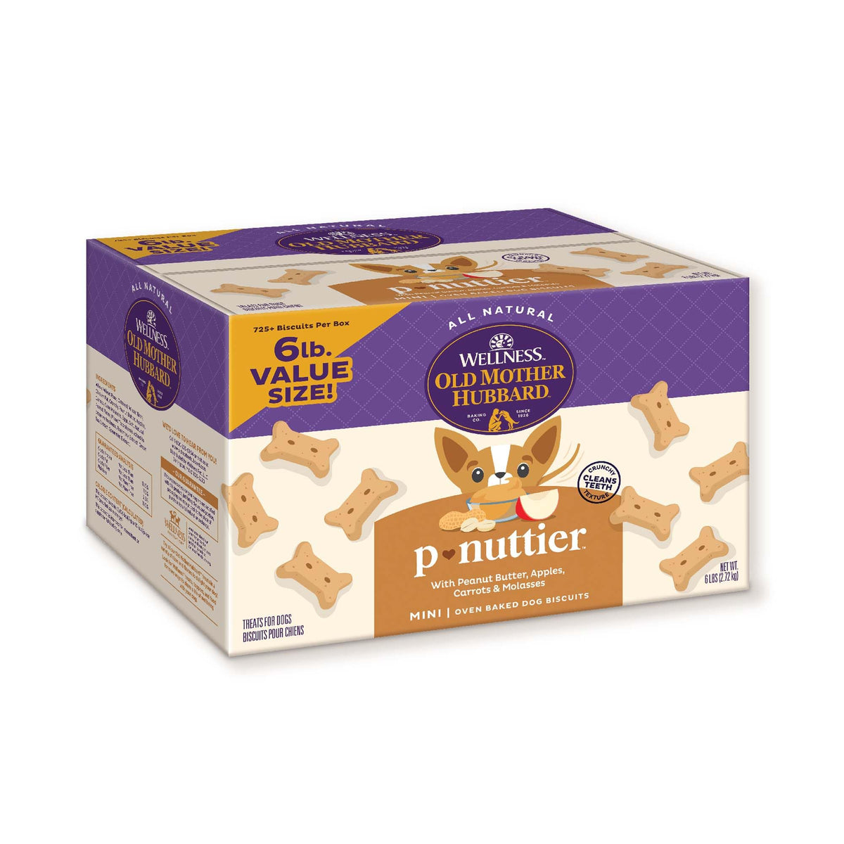 Wellness Old Mother Hubbard Classic P-Nuttier Dog Biscuits, Natural Training Treats, Peanut Butter Flavor, Mini Size, 6 lb Box