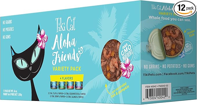 Tiki Cat Aloha Friends Variety Pack, Seafood Flavors with Pumpkin, Wet, High-Protein & High-Moisture Cat Food, For All Life Stages, 3 oz. Cans (Pack