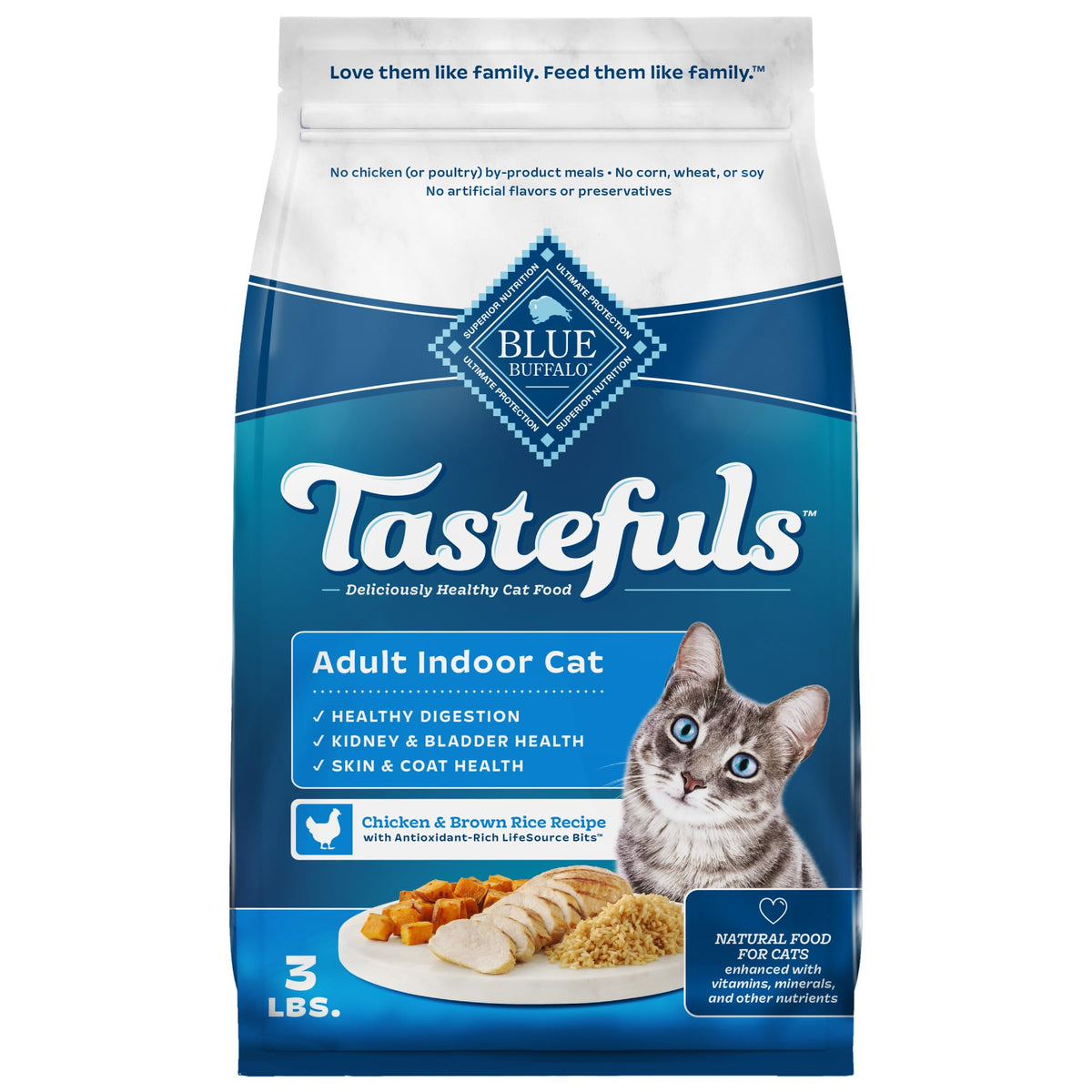Blue Buffalo Tastefuls Adult Indoor Dry Cat Food, Chicken & Brown Rice, 3-lb Bag