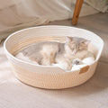 CHEERHOME PETS Cat Bed Basket with Cushion, Cotton Rope Woven Pet Bed for Indoor Cats Couch, Stimulicat Cat Bed Handwoven Breathable, All Season