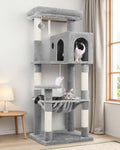 Globlazer Cat Tree Tower with Scratching Post for Indoor Cats, 53inch Tall Plush Multi-Level Cat Climbing Tower Condo House with Large Hammock