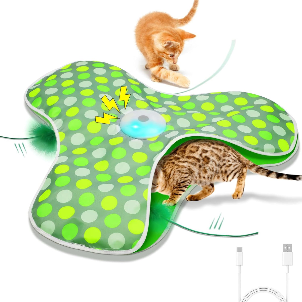 Interactive Cat Toys Rechargeable,Moving Concealed Feathers,Real Mouse Squeaky,Touch Activated Cat Kitten Toy Exercise Toys for Indoor Bored Adult