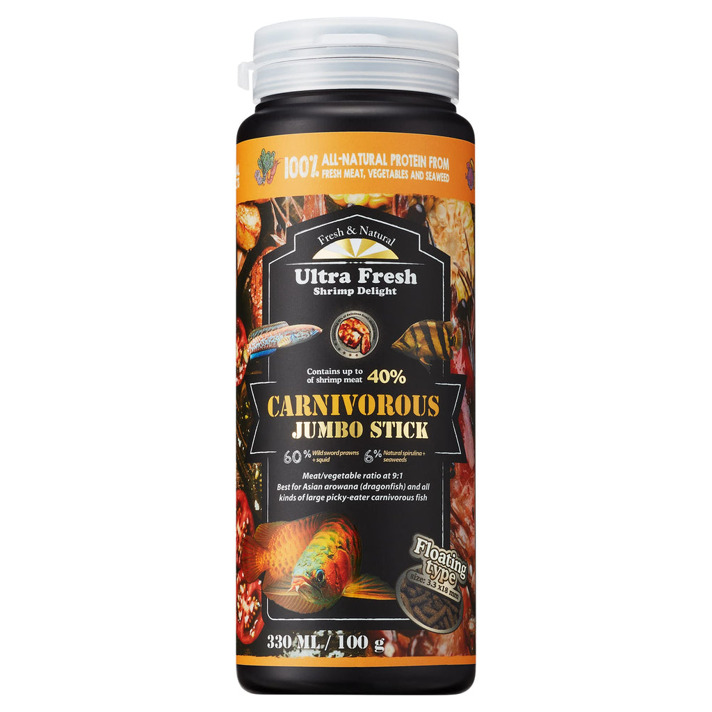 Ultra Fresh Monster Fish Food, Wild Sword Prawns, Floating Sticks for Oscars, Bass, Large Cichlids and Tropical Fish, Carnivorous Jumbo Stick 3.53 oz