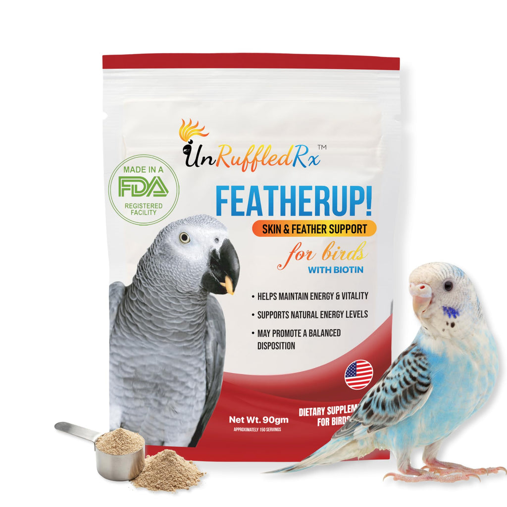 UnRuffledRx FeatherUp! Bird Molting Support & Feather Growth Supplement - for Plucking, Regrowth & Molt - Multivitamin & Amino Acids for All Birds