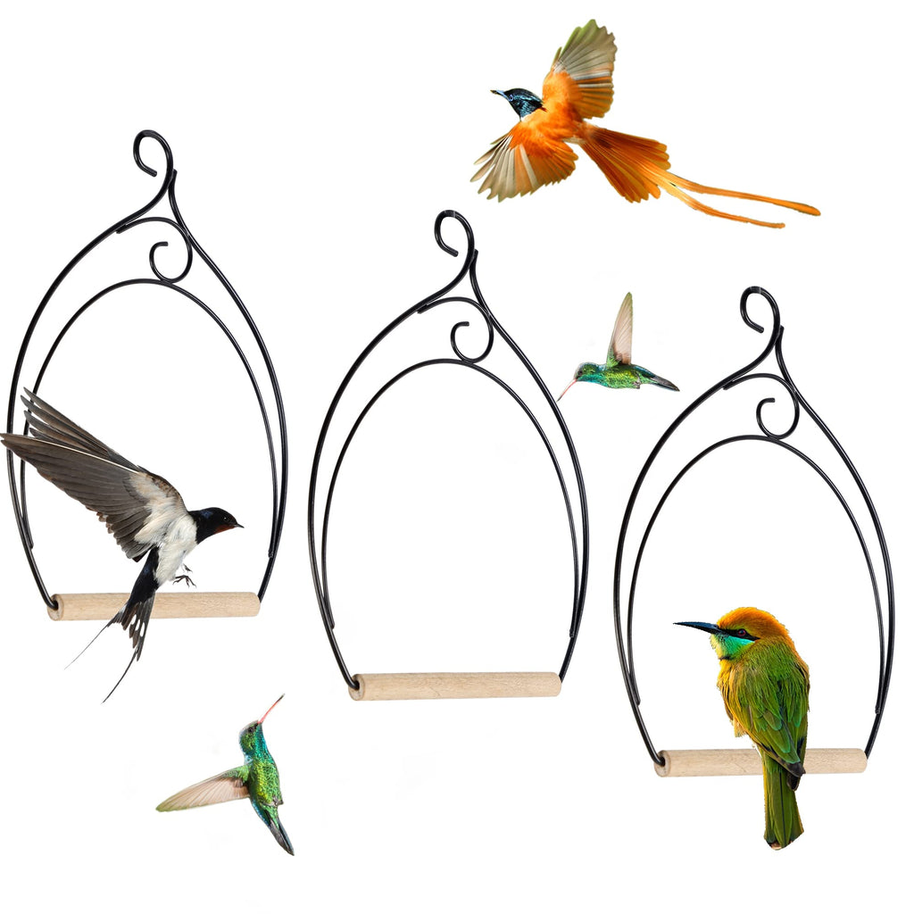winemana Set of 3 Hummingbird Swings, Rust Resistant Metal Frame, Wooden Dowel, Attach to Bird Feeders, Perfect for Hanging Indoor Office Outdoor