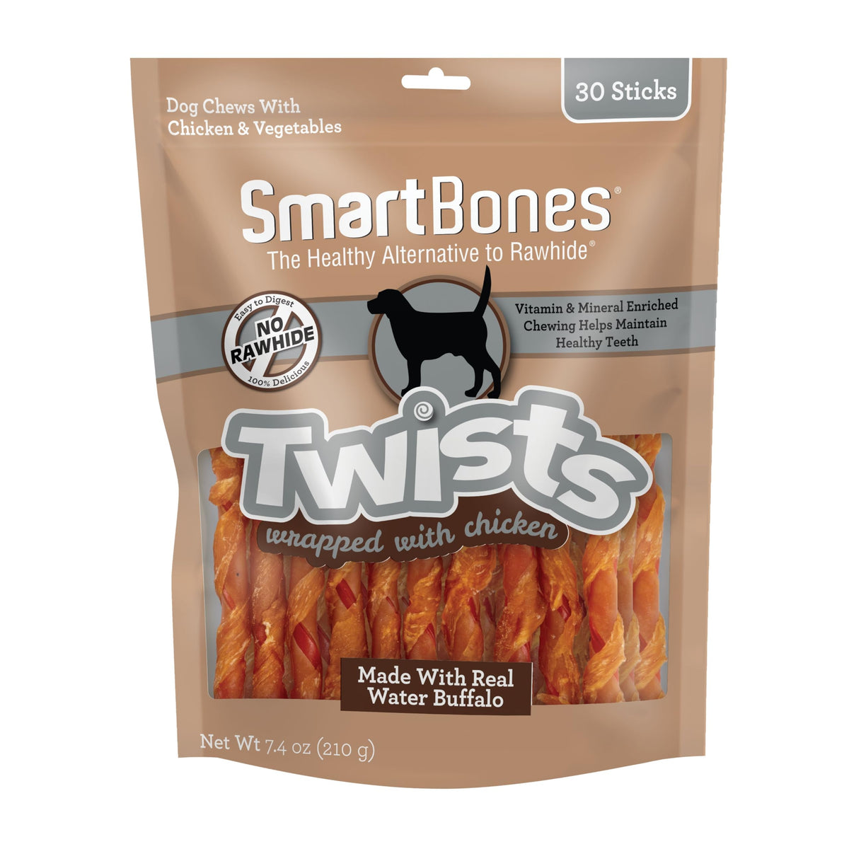SmartBones Twists Wrapped with Chicken Made with Real Water Buffalo, 30 Count, Rawhide-Free Chews for Dogs, 7.40 Ounce (Pack of 1)