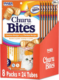 INABA Churu Bites for Cats, Soft/Chewy Baked Chicken Wrapped Churu Filled Cat Treats with Vitamin E, 0.35 Ounces per Tube, 24 Tubes Total (3 Tubes