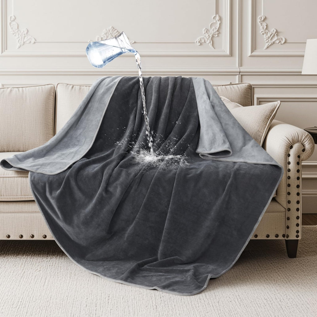 LOOBANI Waterproof Throw Blanket for Couch: Reversible Leakproof Couch Blanket 40" x 60", Soft Flannel & Coral Fleece Bed Blanket Stain-Proof for