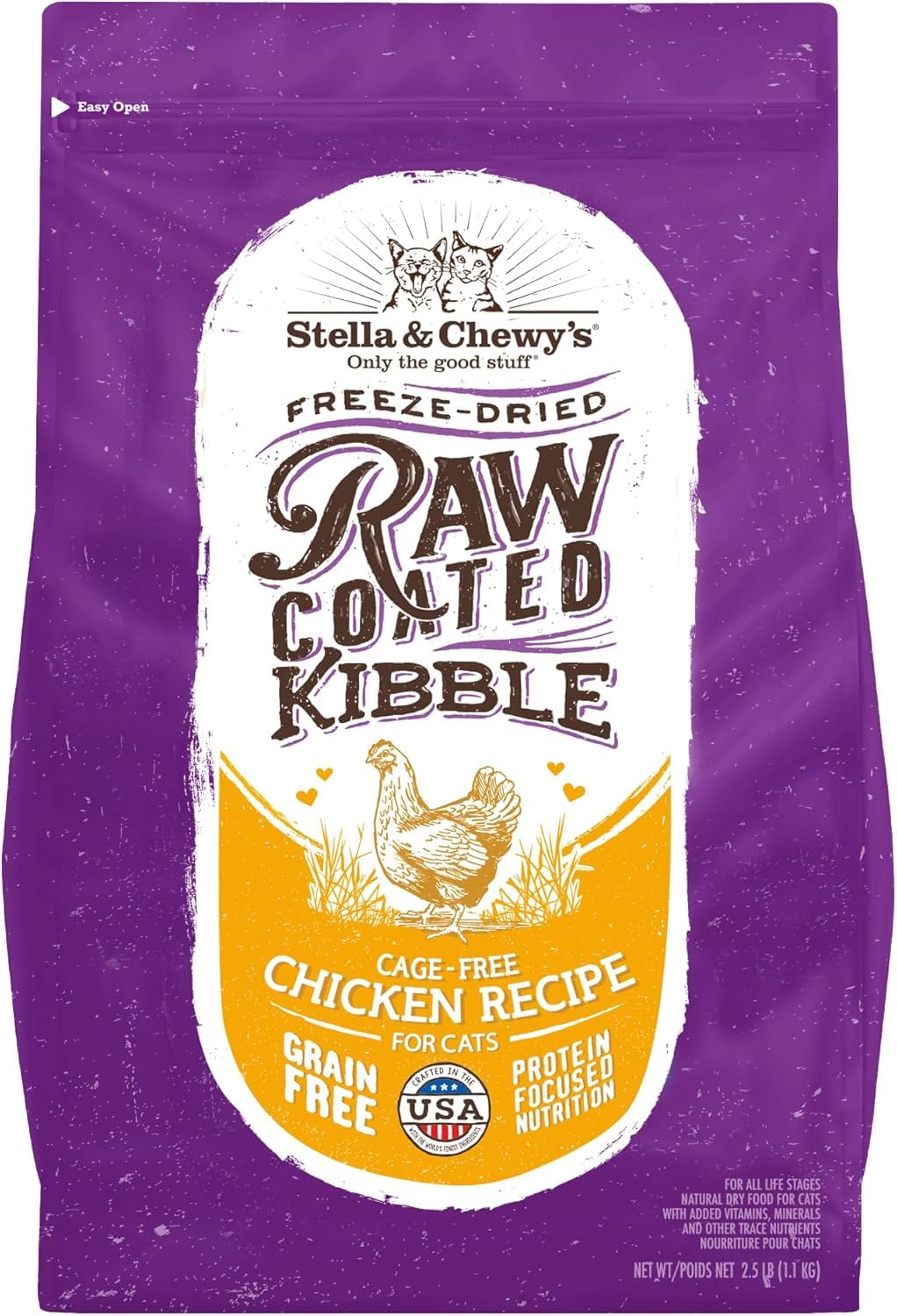 Stella & Chewy's Raw Coated Cat Food - High Protein, Grain-Free Kibble with Cage-Free Chicken - Premium Digestive Support with Probiotics - Natural