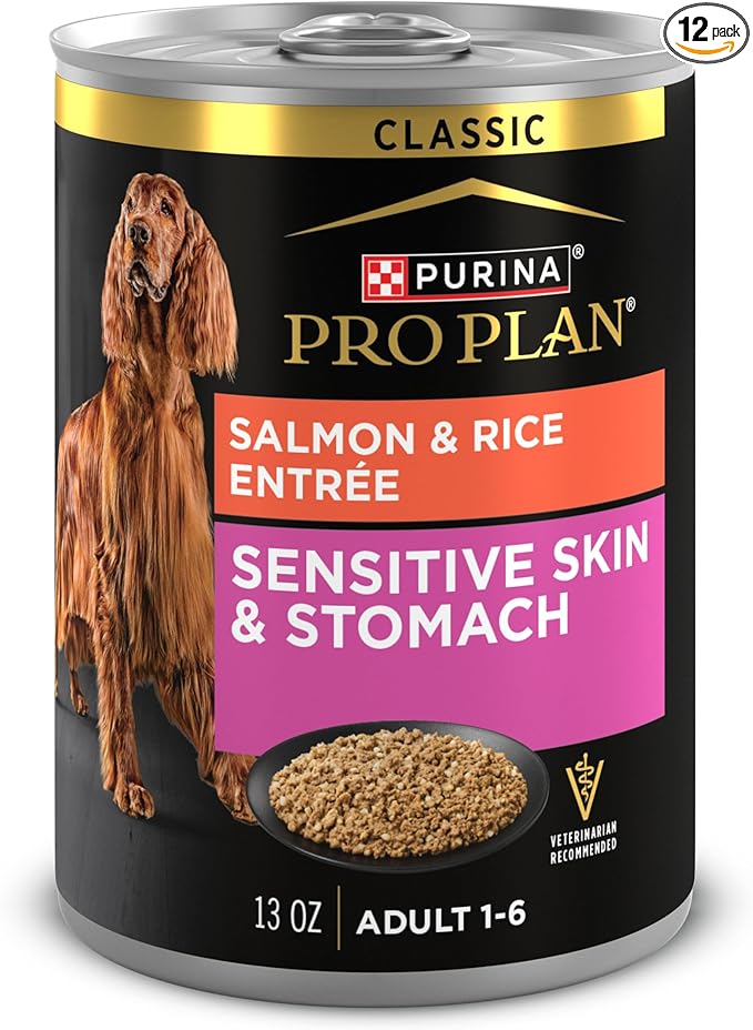 Purina Pro Plan Sensitive Skin and Stomach Dog Food Wet Classic Pate Salmon and Rice Entrée - (Pack of 12) 13 oz. Cans