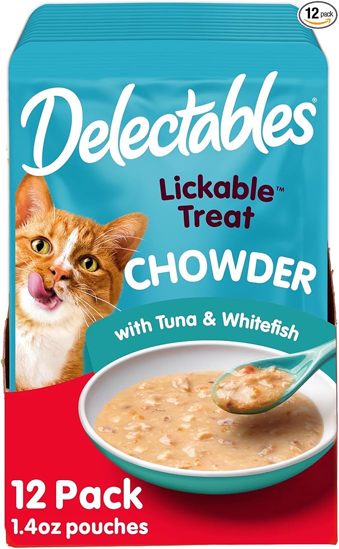 Delectables Lickable Treat Chowder Wet Cat Treat with Real Tuna & Whitefish, Food Topper, Hydrating, Grain-Free, No Fillers, By-Products, Added