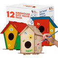 12 DIY Bird House Kits For Children to Build - Wood Birdhouse for Kids to Paint - Unfinished Bird Houses - Spring Crafts Kits - Wooden Arts & Craft