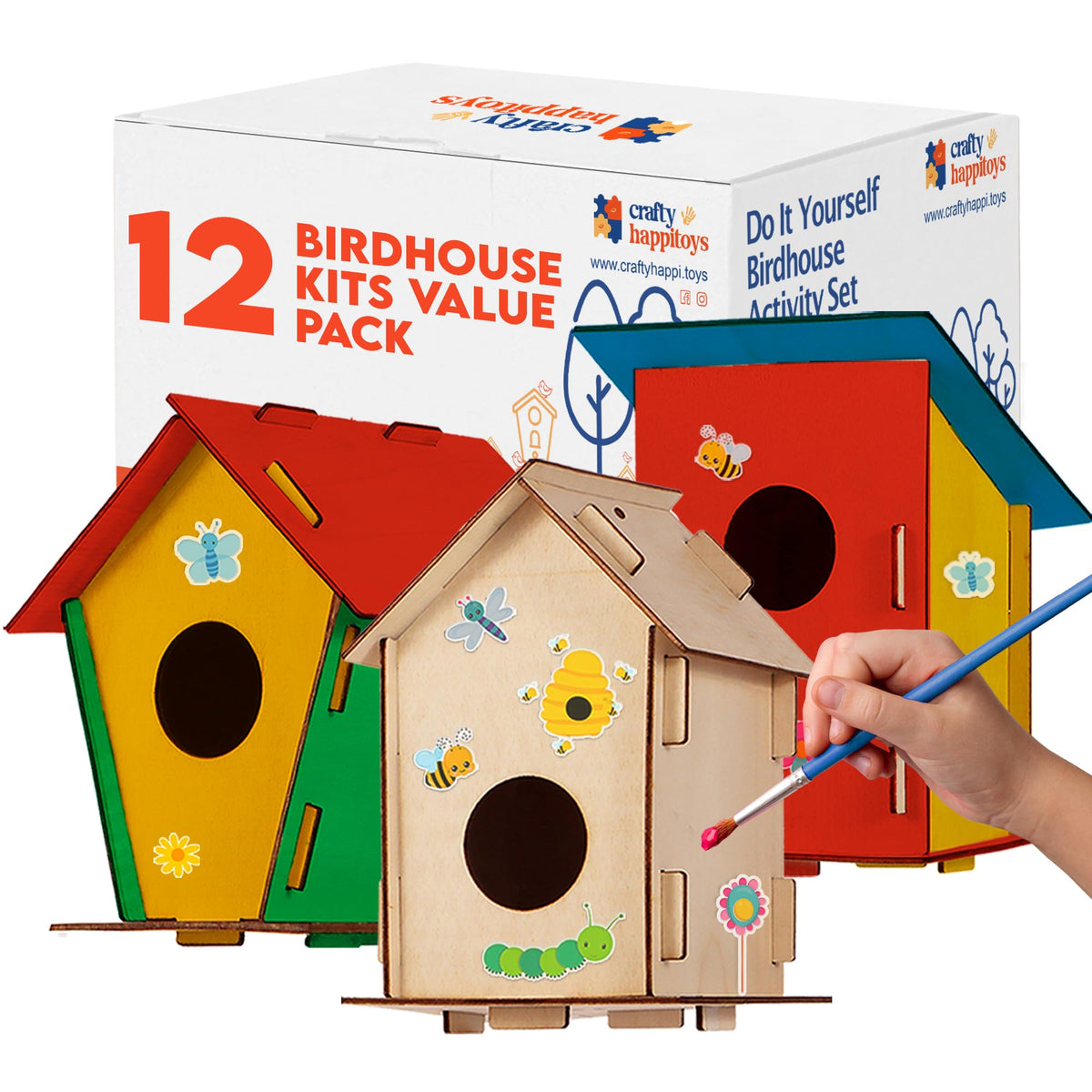 12 DIY Bird House Kits For Children to Build - Wood Birdhouse for Kids to Paint - Unfinished Bird Houses - Spring Crafts Kits - Wooden Arts & Craft
