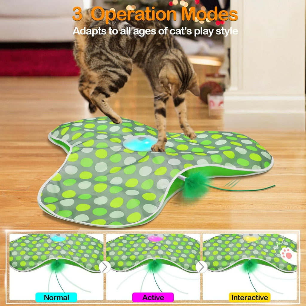 Interactive Cat Toys Rechargeable,Moving Concealed Feathers,Real Mouse Squeaky,Touch Activated Cat Kitten Toy Exercise Toys for Indoor Bored Adult