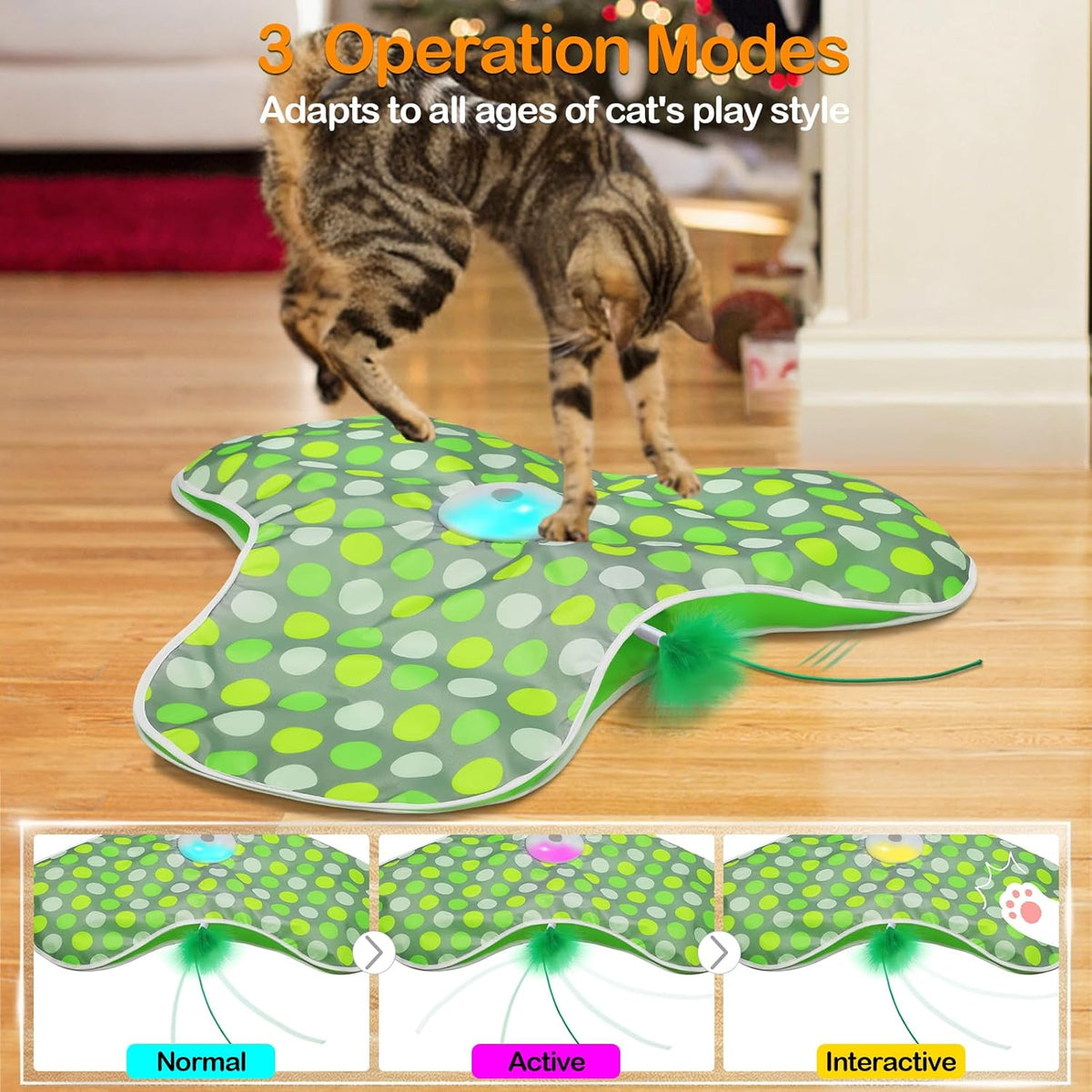 Interactive Cat Toys Rechargeable,Moving Concealed Feathers,Real Mouse Squeaky,Touch Activated Cat Kitten Toy Exercise Toys for Indoor Bored Adult