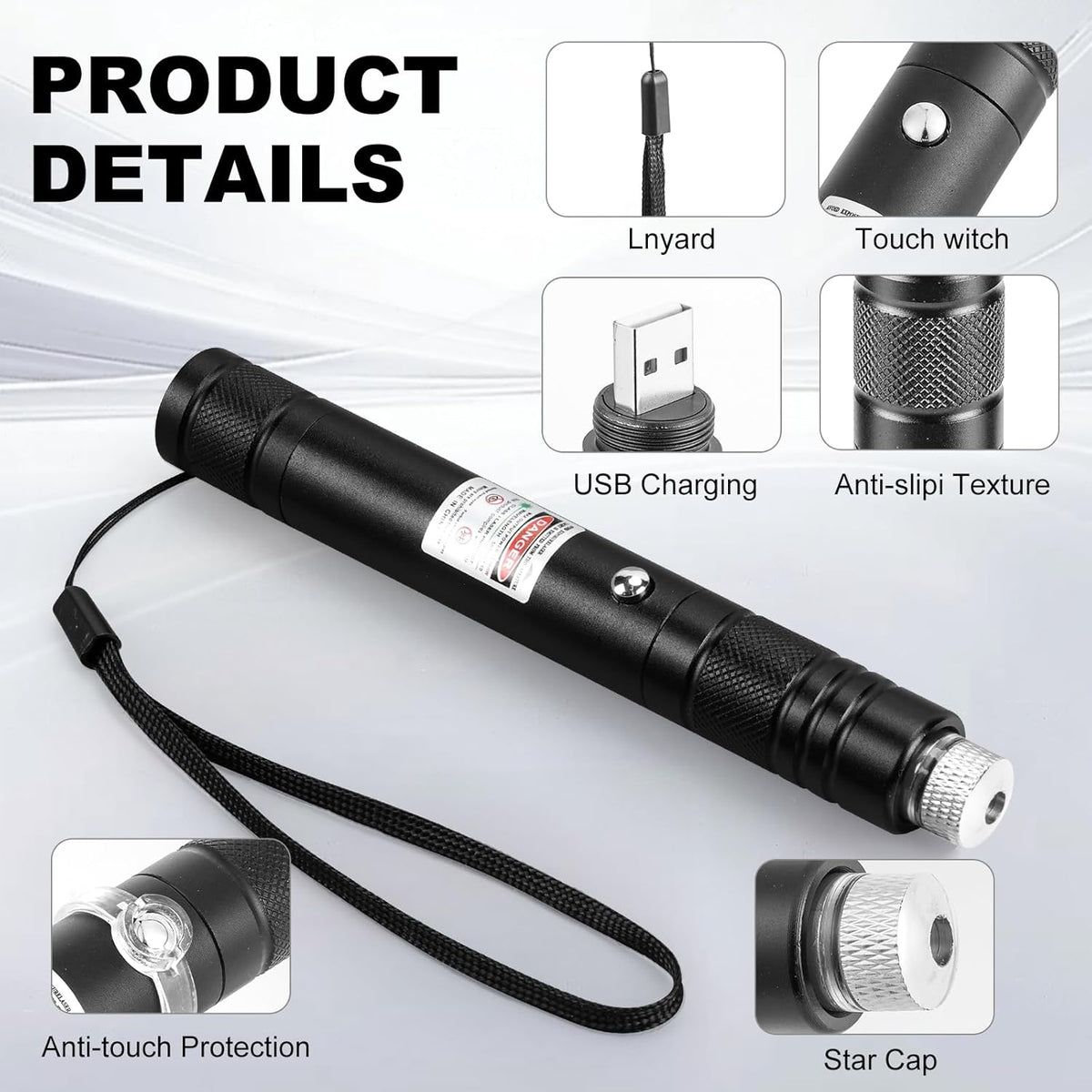 Long Range Green Laser Pointer, Laser Pointer High Power, Green Lazer Pointer Rechargeable for Hiking, Cat Laser Toy USB Charge
