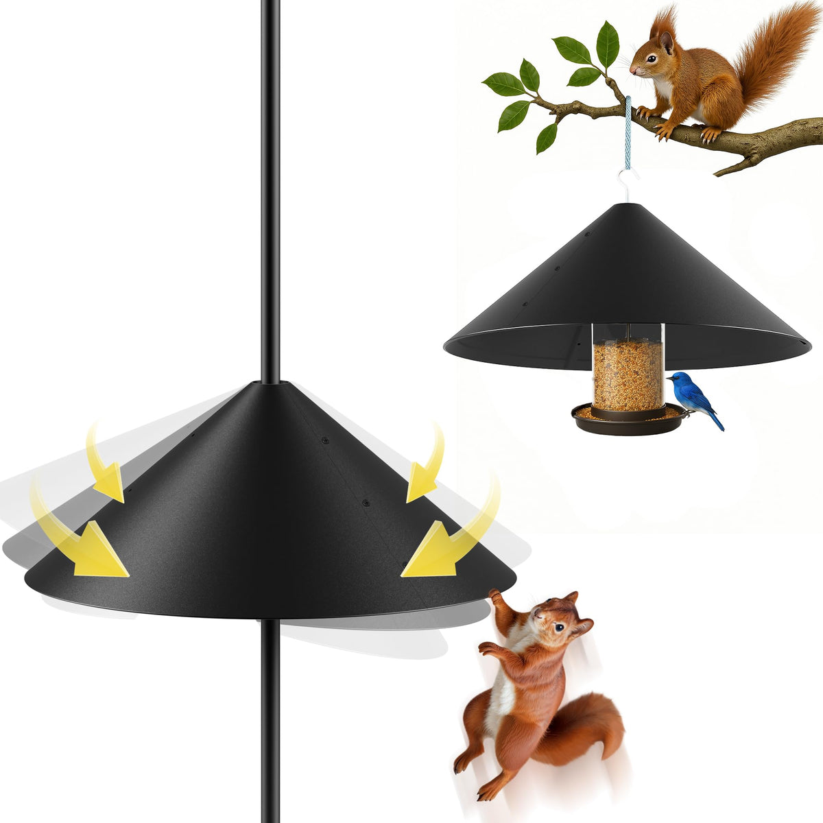 19 Inch Metal Squirrel Baffle for Bird Feeder Pole, Squirrel Proof Bird Feeders for Outdoors Hanging Cover for Rain Guard, Rust Proof Chew Proof