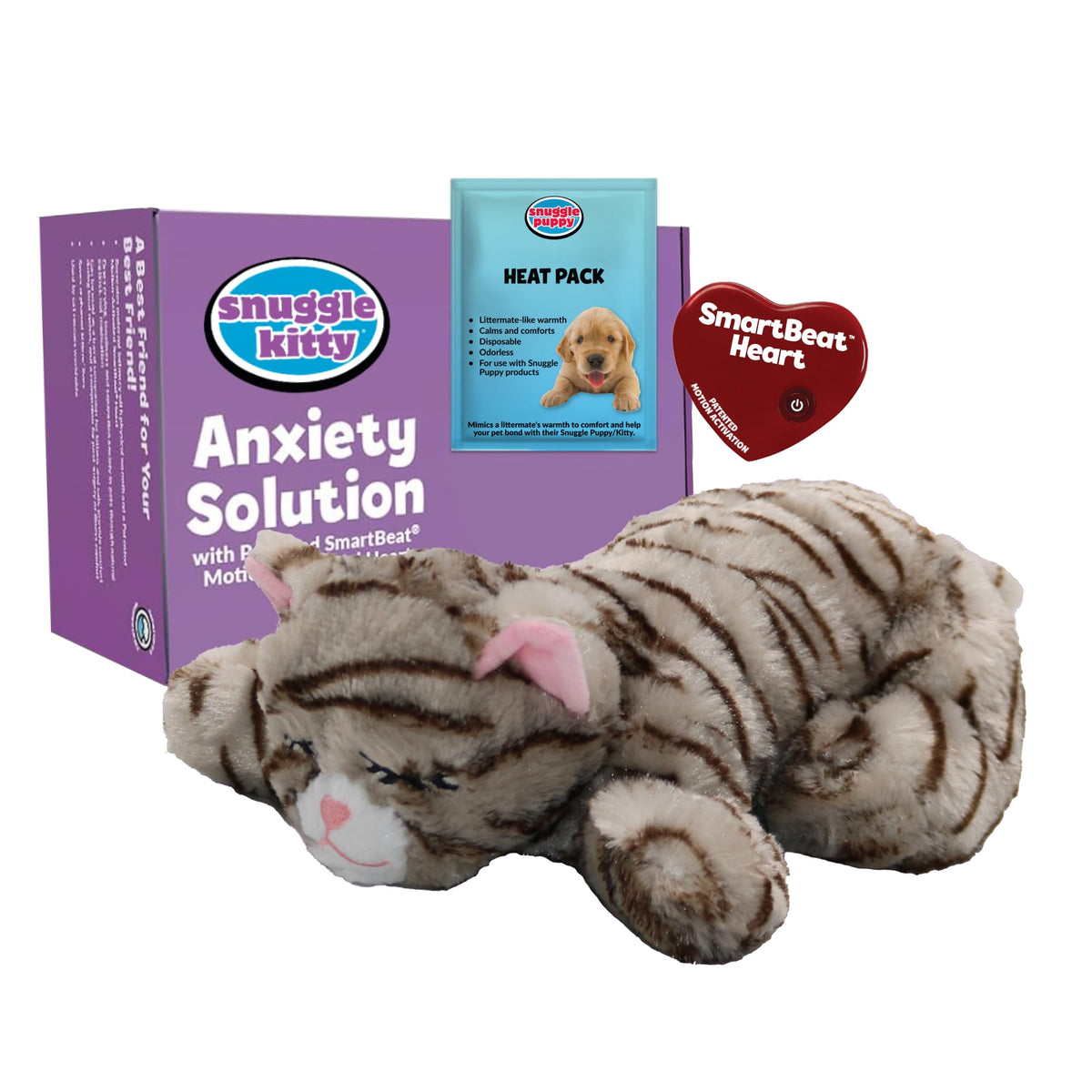 Snuggle Kitty Heartbeat Cat Toy for Kittens and Cats with Real-Feel Pulse and Heat Pack, Calming Sleep Aid for Cat Anxiety, New Kitten Essentials