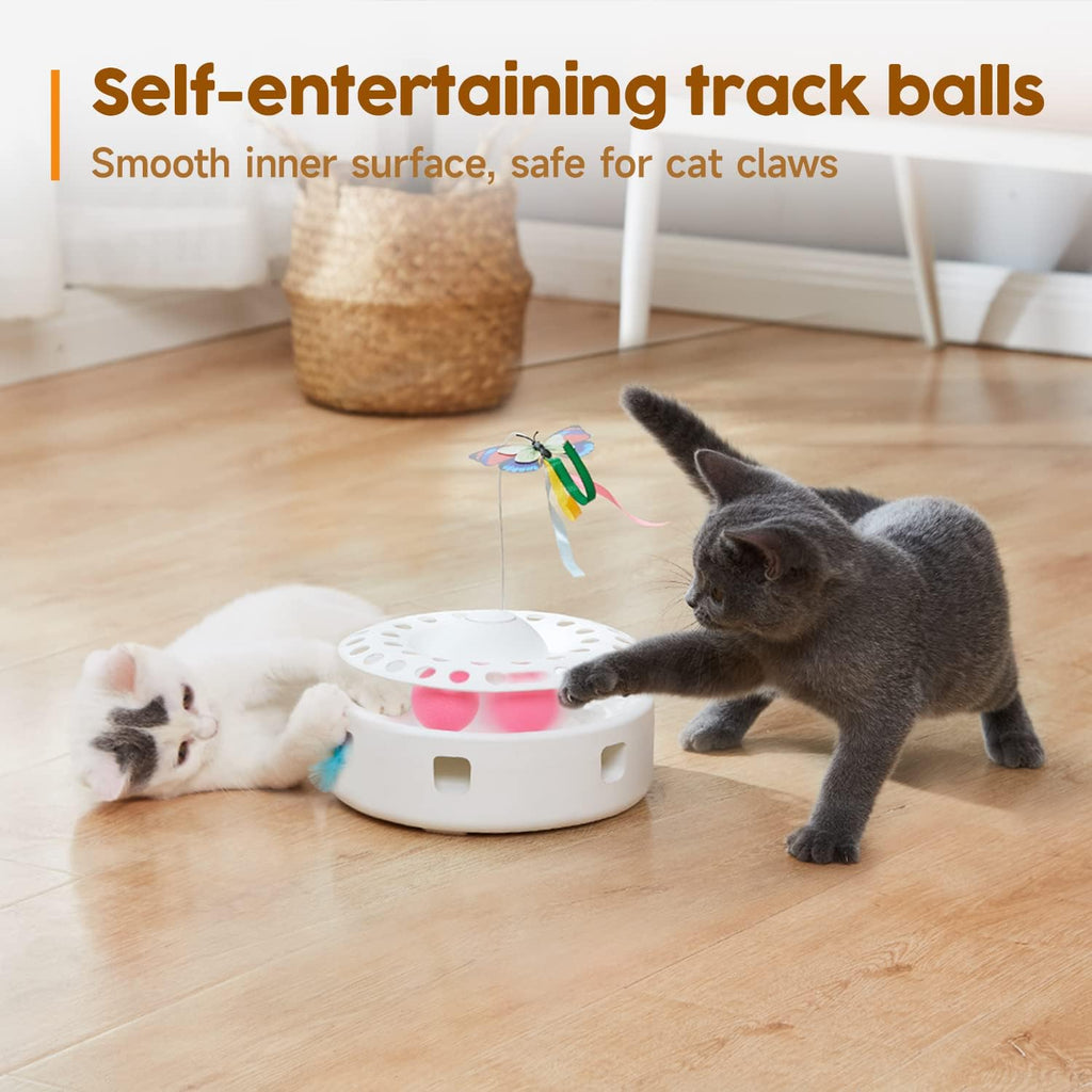 Potaroma Cat Toys 3in1 Automatic Interactive Kitten Toy, Fluttering Butterfly, Moving Feather, Track Balls, Dual Power Supplies, USB Powered, Indoor