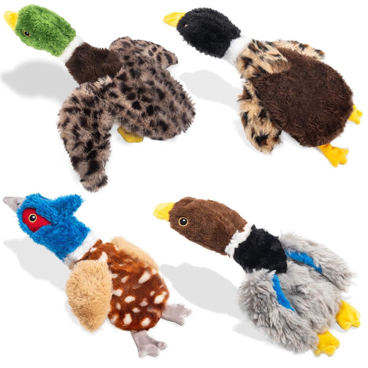 Dog Squeaky Toy Set – 4-Pack Durable Plush Duck, Pheasant, Goose for Small and Medium Dogs – Soft Bird Chew Toys with Crinkle Sound for Puppy Play