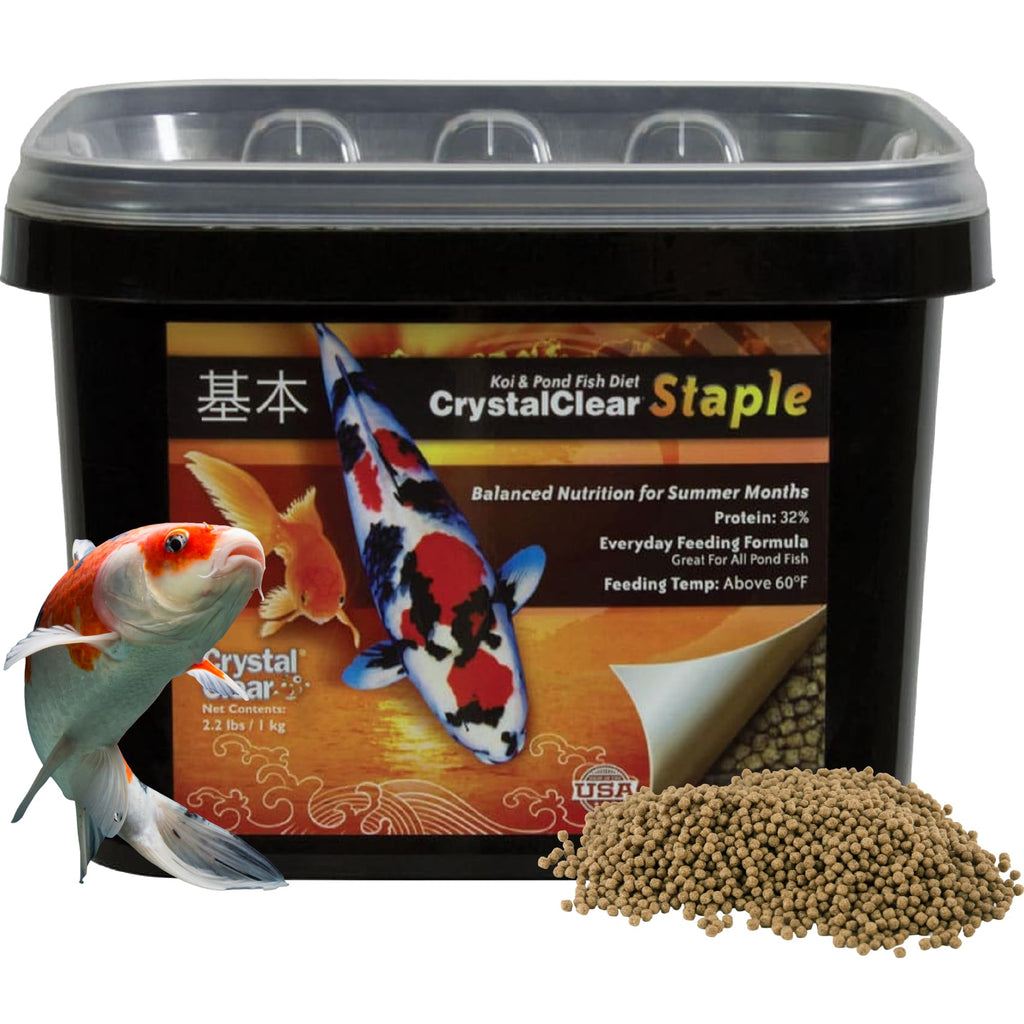 CrystalClear Staple Pond Fish Food for Healthy Koi & Goldfish, Protein Packed Floating Pellets for Summer Nutrition, Easy Digestion, 2.2 Pound Bag
