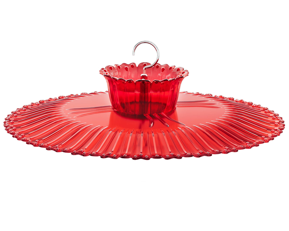 iBorn Hummingbird Feeders Sun Baffle,Ant Proof Moat Shade Cover Combo,for Hanging Bird Feeder for Outdoors Rain Guard,Red, 10.6inch