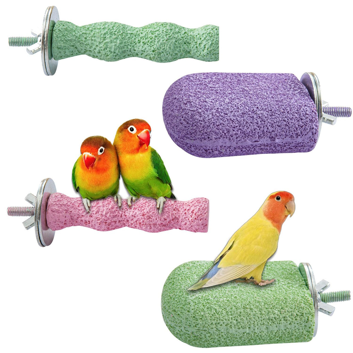4PCS Bird Beak Grinding Stone,Cage Accessories for Parakeets,Bird Parrot Cage Perch, Stand Platform Foot Claws Trimmer Chewing Toys for Budgies