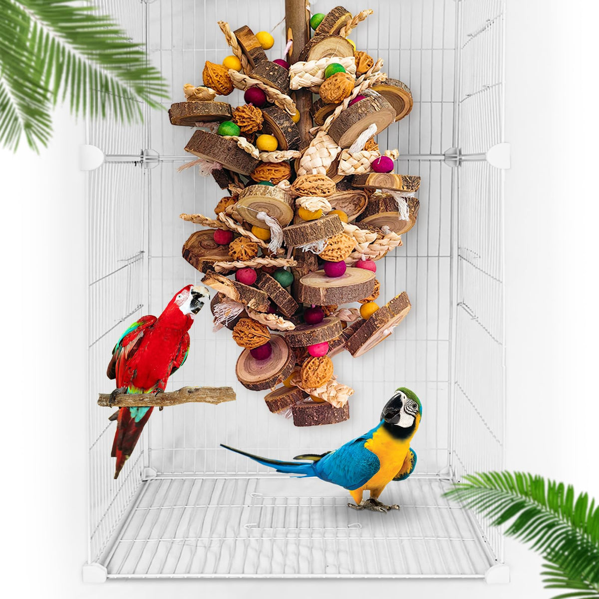 Extra Large Bird Parrot Toys- 21.7 inch Multicolored Natural Wooden Walnut Parrot Chewing Toy Suggested for Macaws cokatoos, African Grey and a