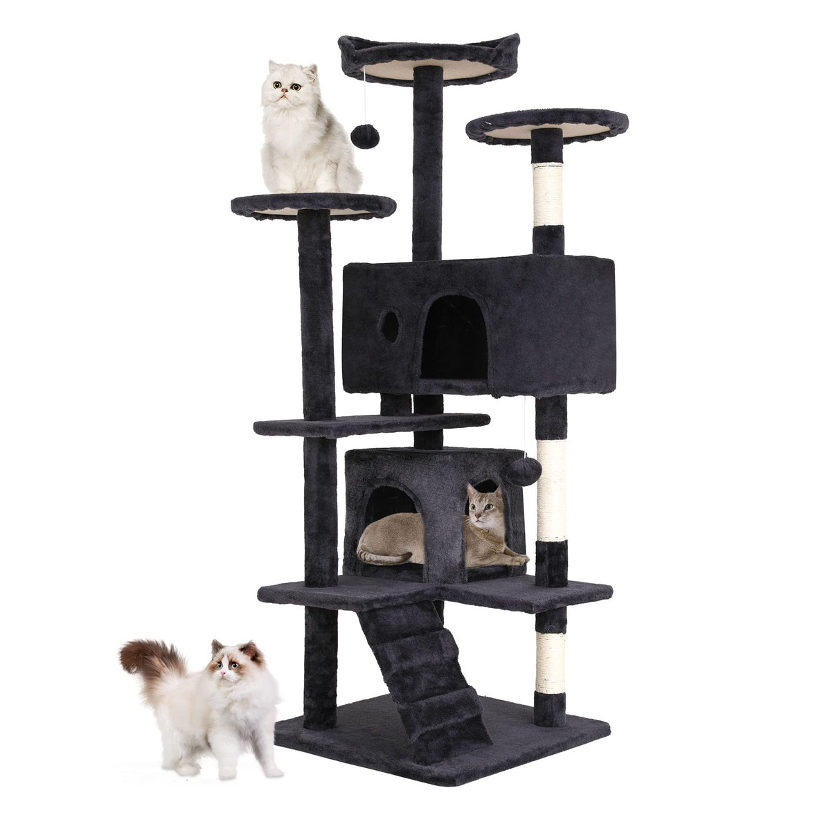 BestPet | 54" Cat Tree Tower | Dark Gray | Sturdy, Easy to Assemble, Multi-Level Activity Center with Sisal Scratching Posts, Condos, Perches
