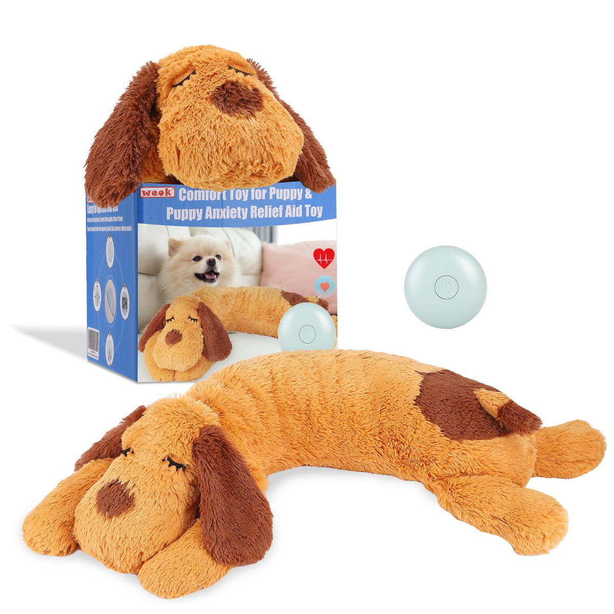 WEOK Heartbeat Puppy Toy, Comfort Cuddler Pillow, Dog Anxiety Relief Calming Aid,Heartbeat Stuffed Toy for Dogs,Puppy Heartbeat Toy Sleep Aid,Dog