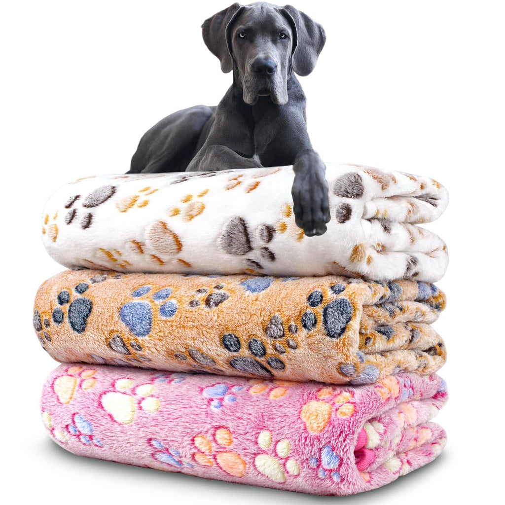 Dog Blankets for Medium Large Dogs, 3 Pack Dog Blanket Washable 41" x 31", Fuzzy Soft Pet Mat Throw Cover for Kennel Crate Bed, Cute Paw Pattern, Cat
