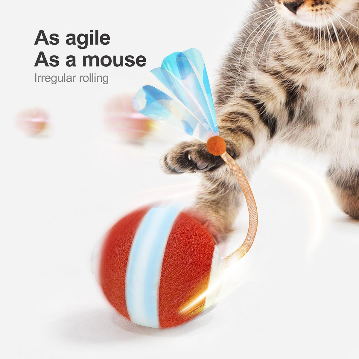 Interactive Cat Toys for Indoor Cats,The 3rd Generation Agile Moving Cat Ball with Elastic Mesh Tail,Automatic Kitten Toys for Bored Indoor