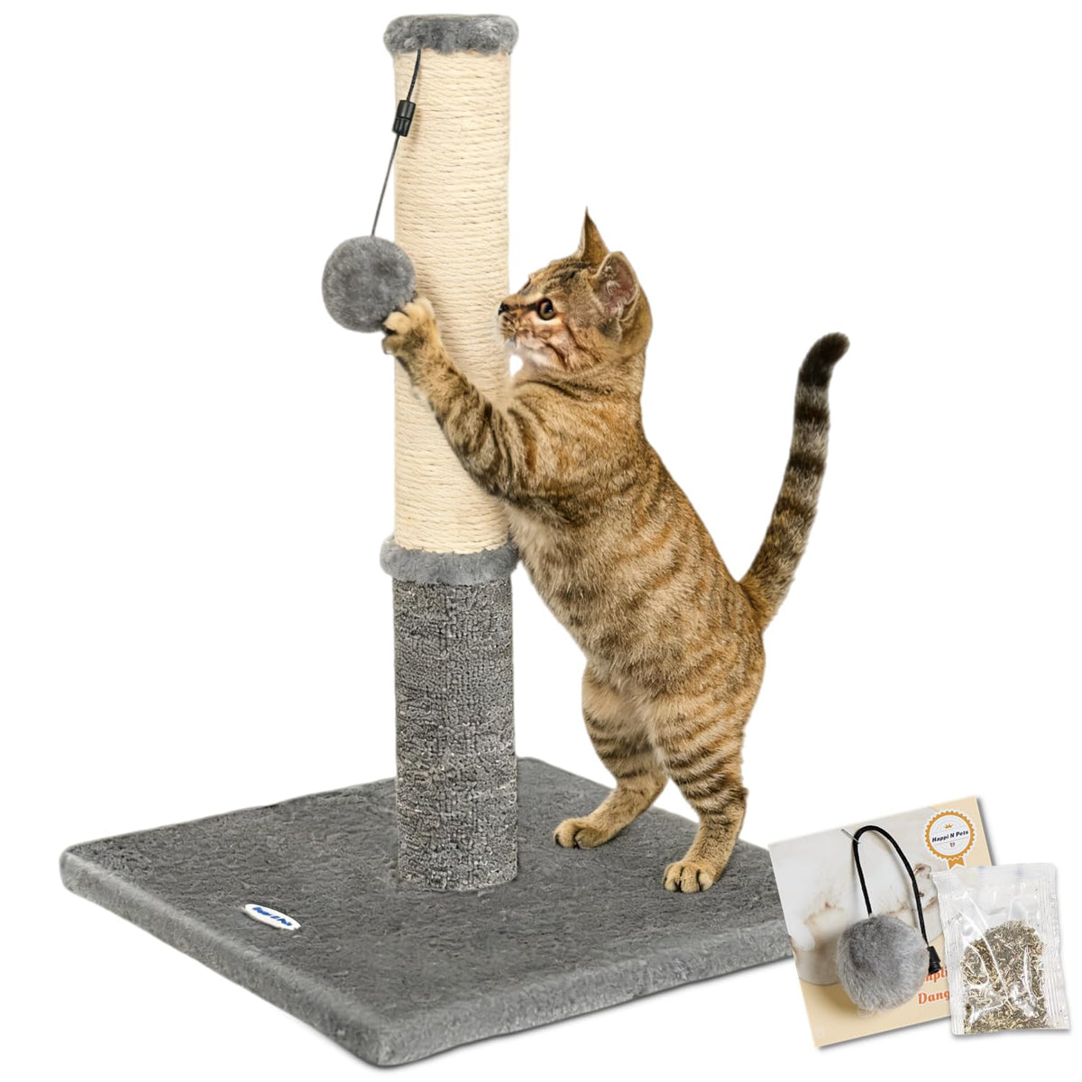Happi N Pets Cat Scratching Post, Cat Scratcher for Indoor Cats, Sisal Scratching Post & Carpet Post in One, Stable Kitten Scratching Post with