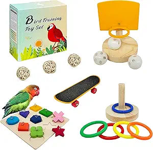 Bird Toys,Parrot Training Toys for Lovebird,Five-Types Parakeet Toys Sets for Conure, Cockatiel,12 PCS Parrot Intelligence Toy,Basketball