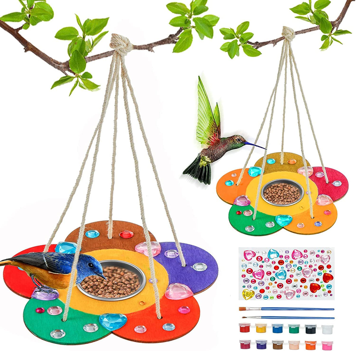 Gooidea Kids Arts and Crafts Bird Feeders for Outside, 2-Pack DIY Wooden Paint Kits Spring Outdoor Toys Holiday Crafts for Boys & Girls Age 3-5 4-8