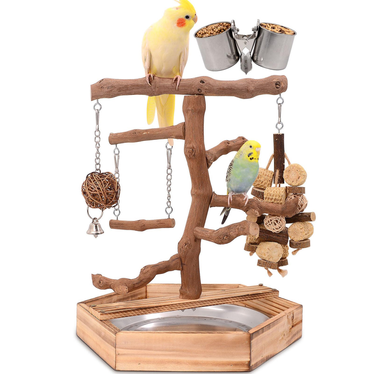 LIMIO Natural Grape Wood Bird Parakeet Playground - Perch Stand for Parakeets, Cockatiels, and Small Birds Toys