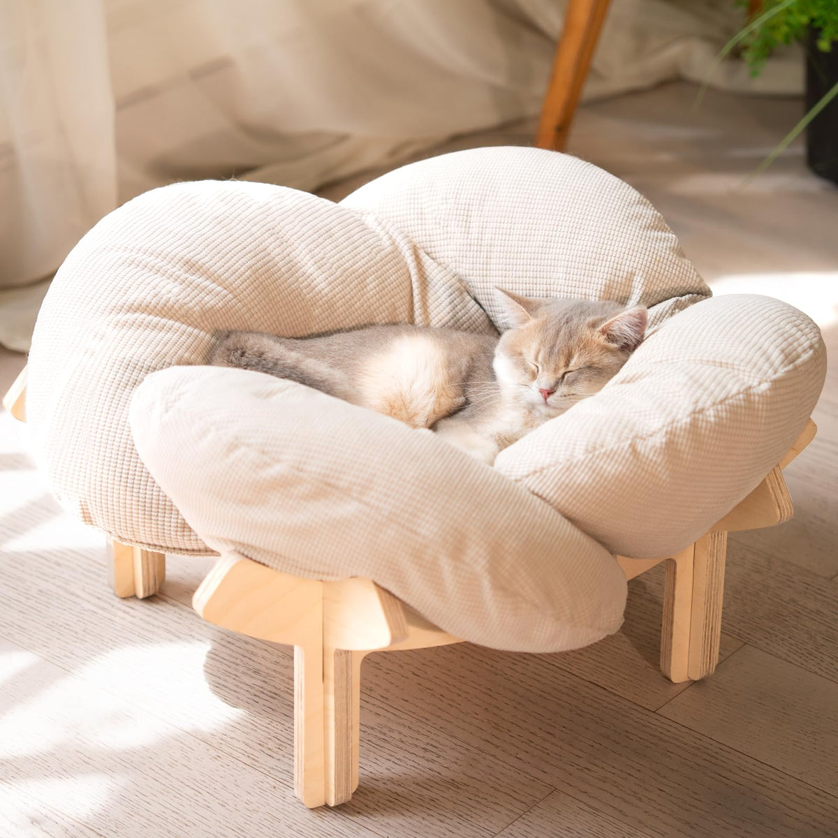CHEERHOME PETS Elevated Cat Bed Wooden with Cushion Fluffy Pet Couch Sofa for Indoor Cats Raised Kitty Lounge Chair Suitable for Puppy, Cat