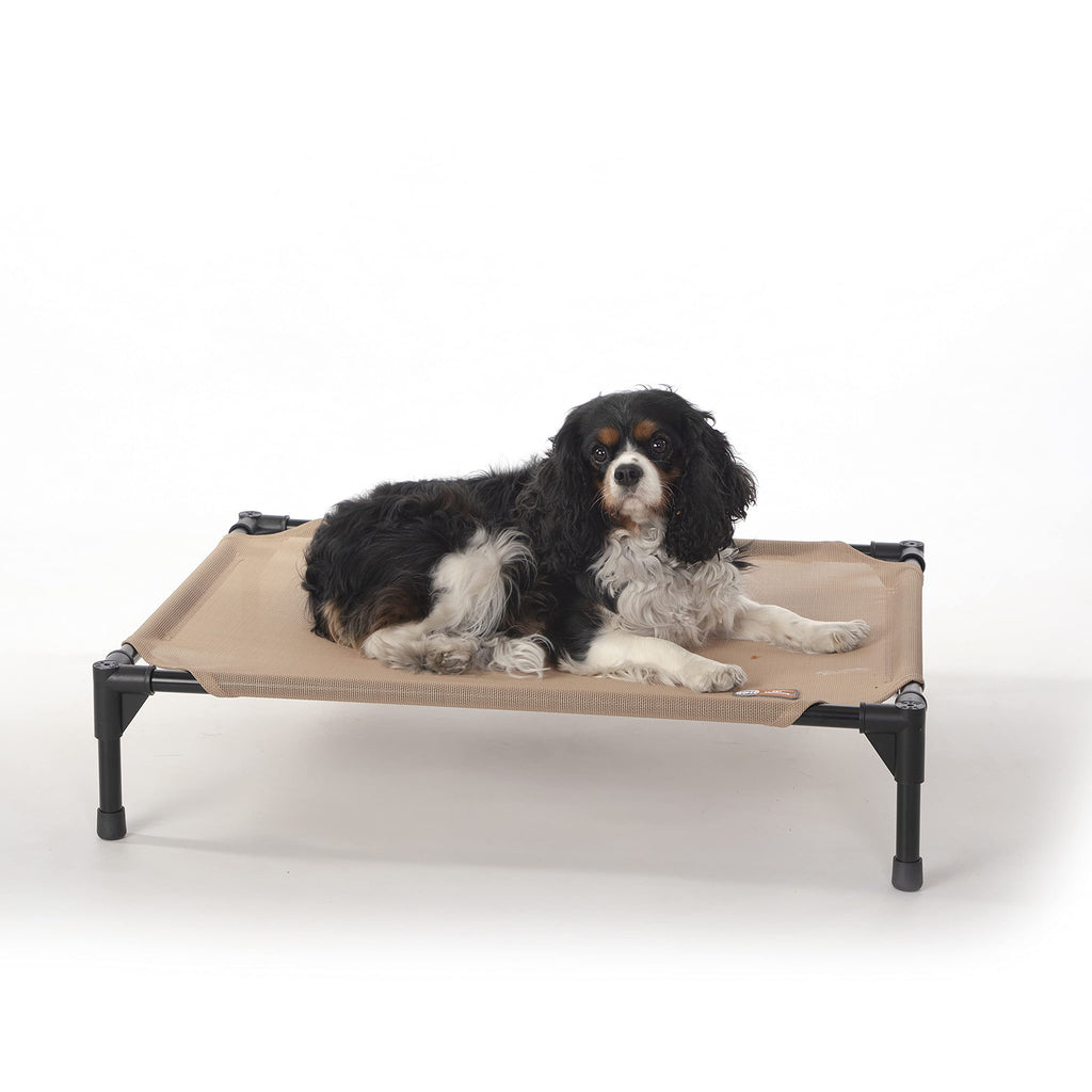 K&H Outdoor Elevated Dog Bed - Cooling Raised Dog Bed for Small & Medium Pets, Breathable Mesh Hammock Design, Indoor/Outdoor Washable Cover, Portable Metal Frame, Tan, Medium 32x25in