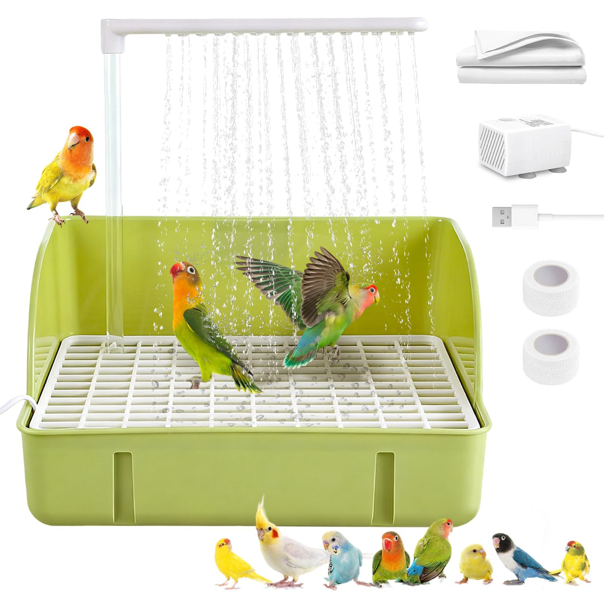Parrot Bathtub, Large Bird Shower Fountain, Automatic Bird Bath, Parrot Bath Shower, Automatic Bathtub with Circulating Faucet, Indoor Fountain with